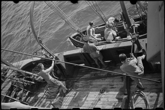 Boat drill on World War II minesweeper in the Adriatic Sea - Photograph taken by George Bull