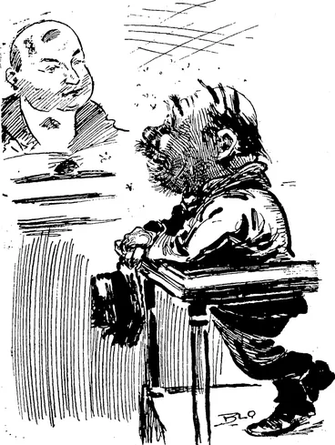 Image: LATITUDE AND LONGITUDE. After the Drought Comes Plenty. Old Quartsey (first day opening of the pubs.): Well .Mister Magistrate, J had such a long-ti-tude you might allow me a little lattitude, (Observer, 06 December 1913)