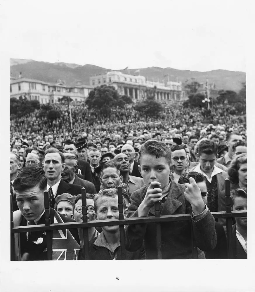 Official VE (Victory in Europe) celebrations at Government Buildings, Wellington, May 1945.