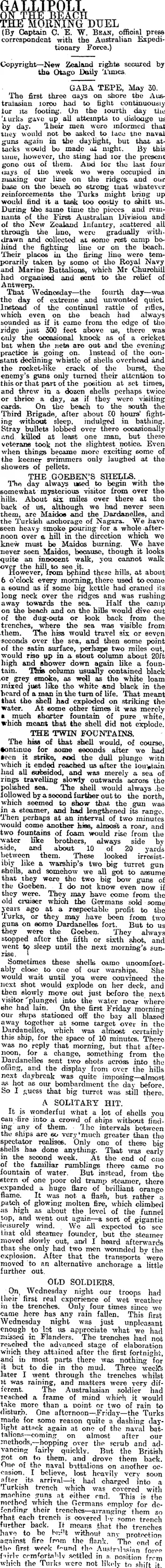 GALLIPOLI. (Otago Daily Times 27-7-1915)