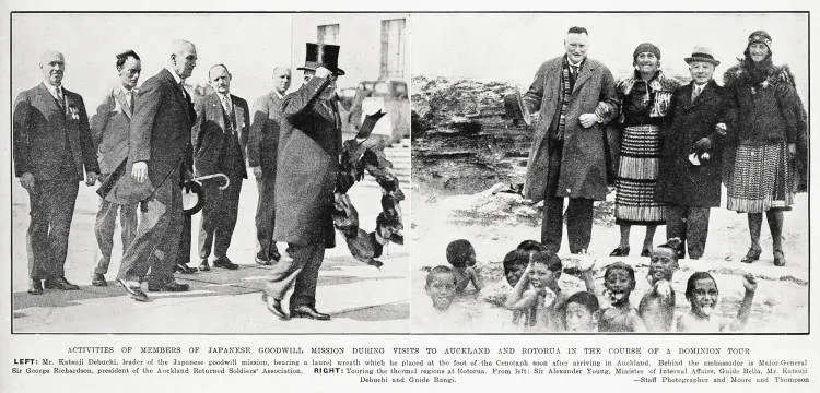 Activities of members of Japanese goodwill mission during visits to Auckland and Rotorua in the course of a Dominion tour