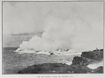 Image: THE SURF BEATING AGAINST THE WHITE-HOT LAVA