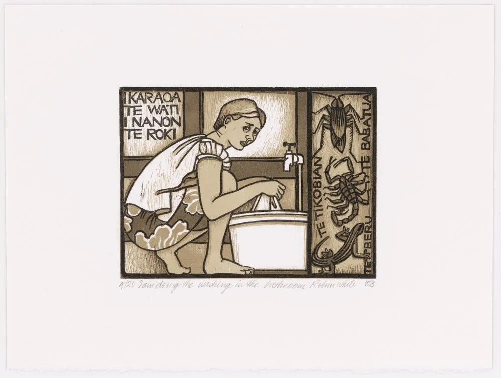 I am doing the washing in the bathroom. 3. From: Beginners' guide to Gilbertese