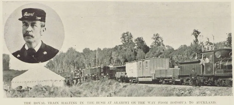 The Royal train halting in the bush at Arahiwi