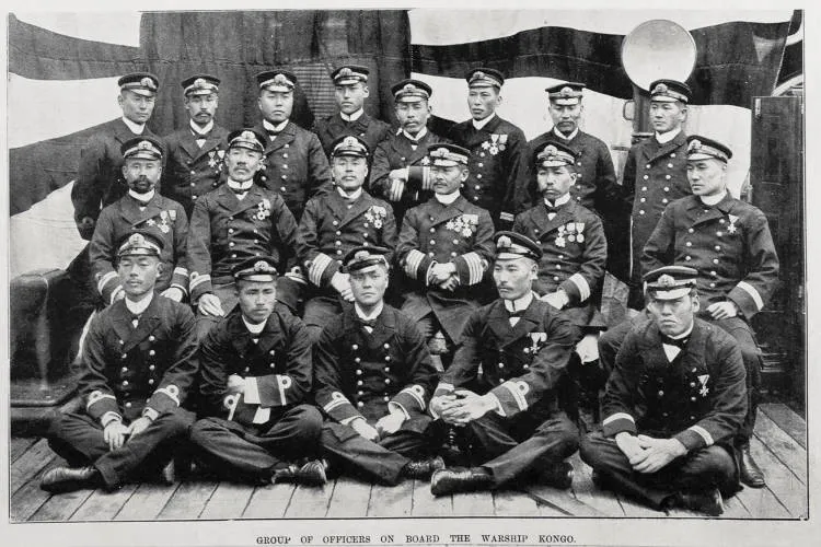 Group portrait of officers on board the Japanese warship 'Kongo'