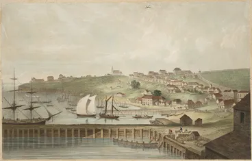 Image: Hogan, Patrick Joseph, 1804-1878 :No. 2, Auckland, New Zealand. (From Smales Point). Drawn by P. J. Hogan, 1852. Lith. by Standidge & Co., Old Jewry [London, 1852]
