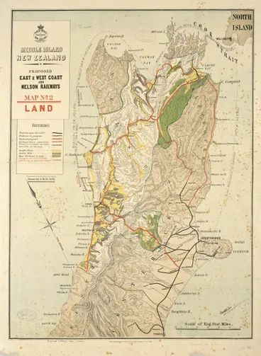 Middle Island New Zealand proposed east and west coast and Nelson railways, Map no. 2, Land Image: Middle Island New Zealand proposed east and west coast and Nelson railways, Map no. 2, Land