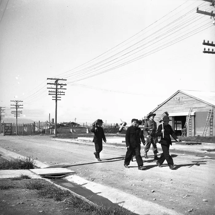 Fatigue squad on the way to work, at the Japanese prisoner of war camp near Featherston