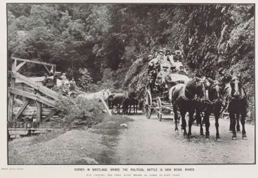 Image: Scenes in Westland, where the political battle is now being waged. Just crossing the Otira River bridge at gorge to West Coast