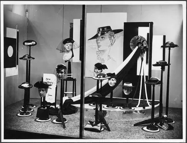 Image: Window display of women's hats, James Smith's department store, Wellington - Photograph taken by Thomas Hugh Tingay.