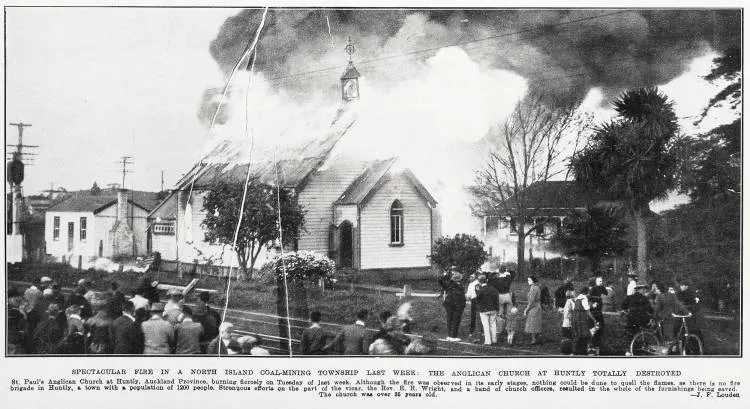 The Anglican church at Huntly totally destroyed