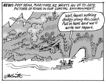 Image: Smith, Ashley W, 1948- :News; Post Rena, Maritime NZ wants an up-to-date picture of risks in our coastal environment. 2 July 2014