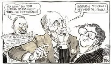 Image: "So what do you intend to do about this - eh Mitterrand!" [Francois Mitterrand, David Lange] / Pryor