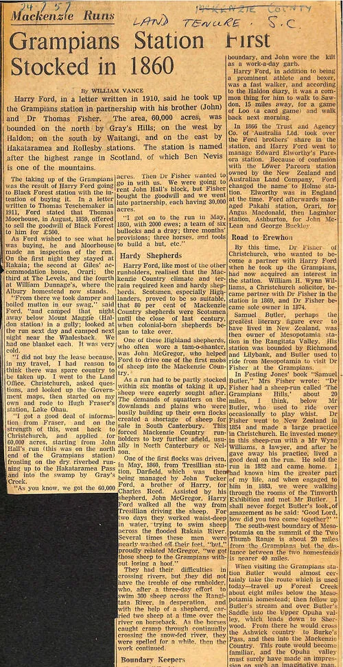 Mackenzie Runs: Grampians Station First Stocked in 1860