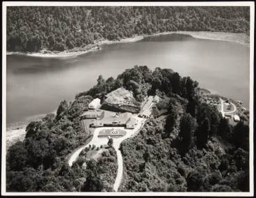 Image: An aerial view of Lake House, Lake Waikaremoana