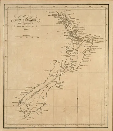 Map of New Zealand with additions by the Rev. W. Yate. Image: Map of New Zealand with additions by the Rev. W. Yate.