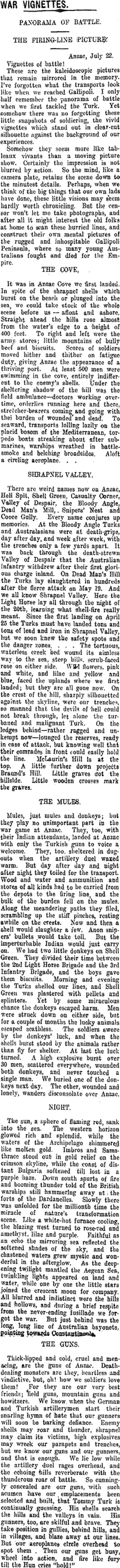 Image: WAR VIGNETTES. (Taranaki Daily News 2-10-1915)