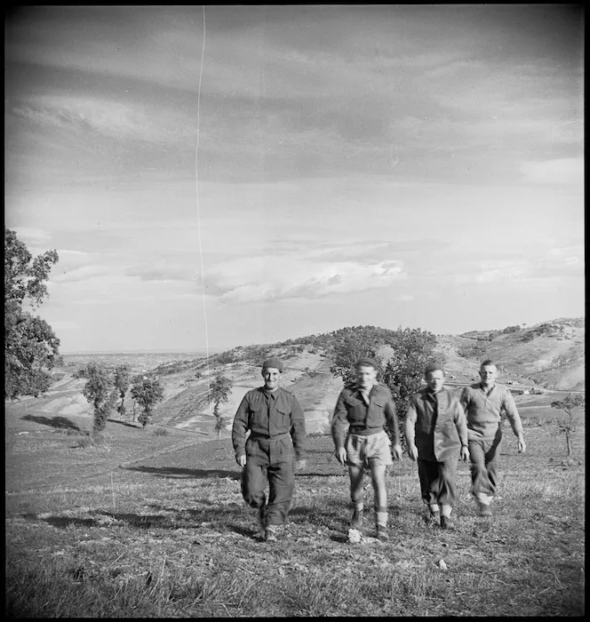 A B Smith and three of his mates in Italy, World War II - Photograph taken by George Kaye