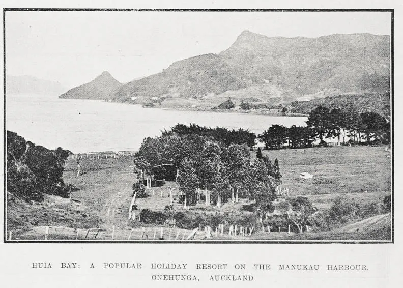 Huia Bay: a popular holiday resort on the Manukau Harbour, Onehunga, Auckland