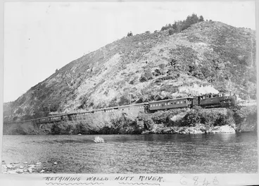 Image: Train alongside the Hutt River, showing retaining walls