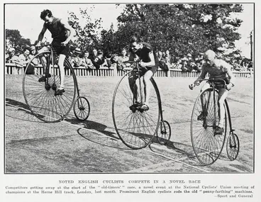 Noted English cyclists compete in a novel race Image: Noted English cyclists compete in a novel race
