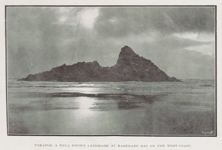 Paratahi Island. A well known landmark at Karekare Bay on the West Coast