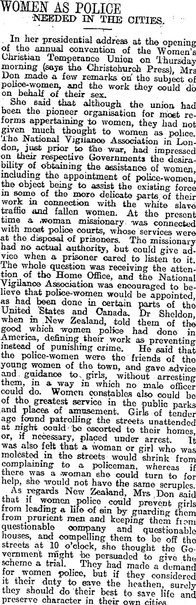 WOMEN AS POLICE (Otago Daily Times 24-3-1915)