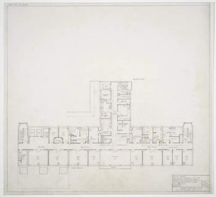 Haughton & Mair, architects :Seddon Block, Wellington Hospital, for the Wellington Hospital Board. Revised first floor plan. September 1963