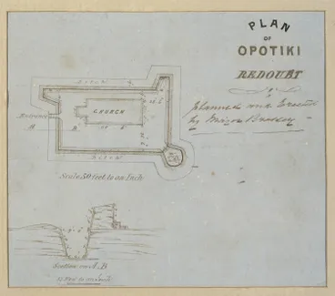 Plan of Opotiki redoubt, planned and erected by Major Brassey Image: Plan of Opotiki redoubt, planned and erected by Major Brassey