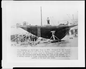 Image: Launching of the yacht Rona in 1893, Auckland