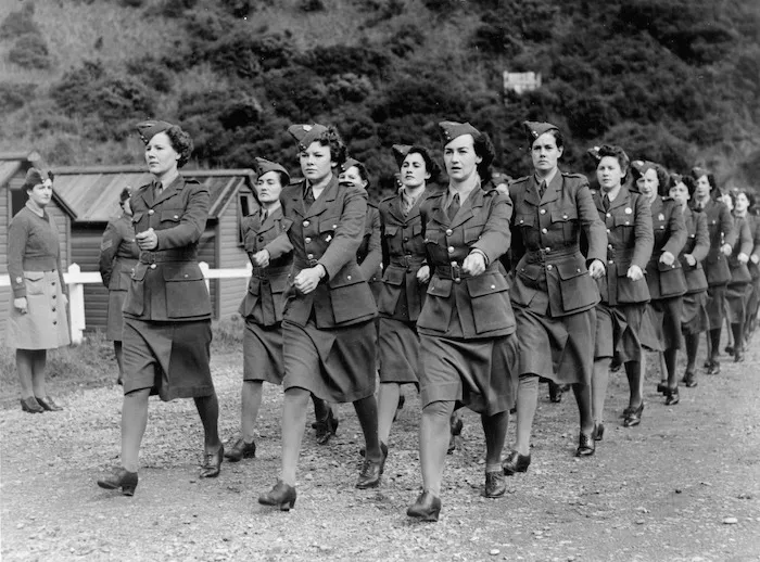 Members of the New Zealand Woman's Services marching, location unidentified