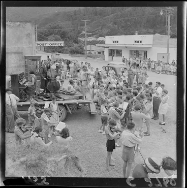 Image: Children's orchestra playing outside Post Office, Wainuiomata, Lower Hutt
