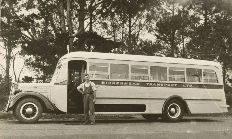 Ralph Shepherd in front of Birkenhead Transport bus.