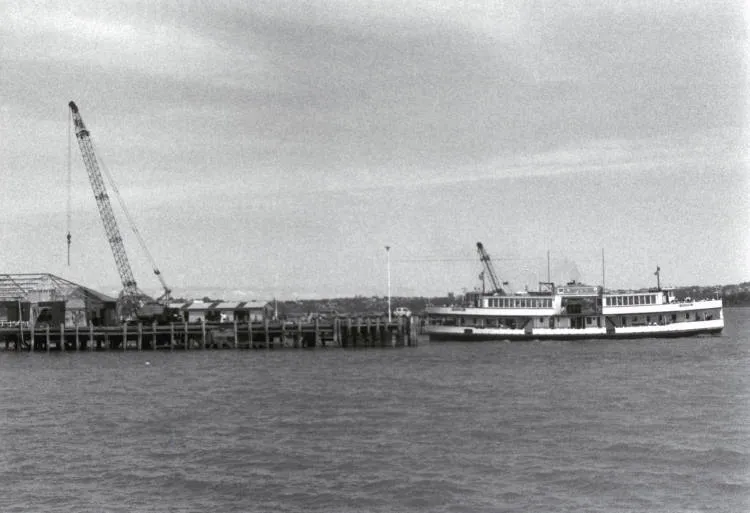 SS Kestrel leaving Devonport Wharf, Waitematā Harbour, 1992