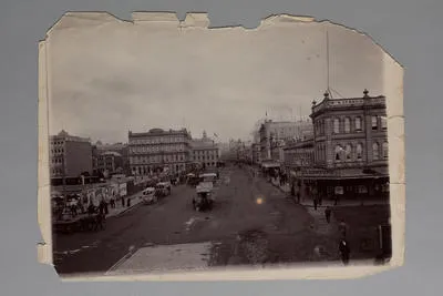 Looking up Queen St. from Queen St Wharf. Railway Station on left