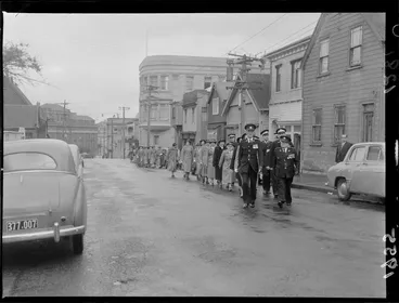 Image: Members of the St Johns Ambulance marching up Mulgrave Street, Wellington