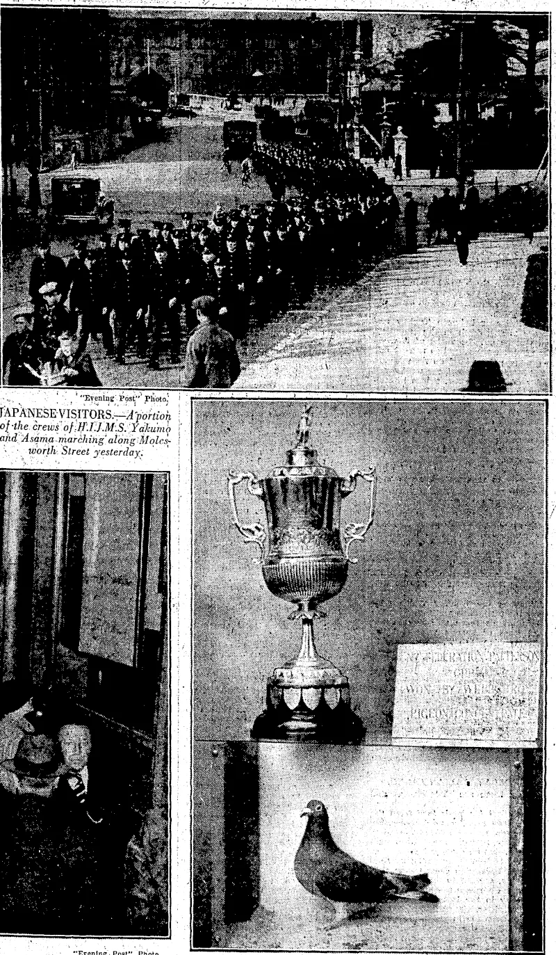 Evening Post"1 Photo) ' JAPANESE VlSlTOßS^Aportioh ' of-the crews of H'.I.J.M.S. Yakumo \' and Asama marching along Molcs^ ' . – worth Street yesterday. ' , DR." HAFEZ AFIFX PASHA Ecohomic /jigutry*td\!Lqhdoh; (Evening Post, 16 May 1935)