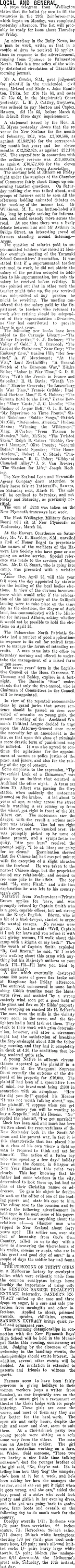 LOCAL AND GENERAL. (Taranaki Daily News 7-3-1917)