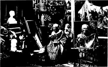 Image: B. Love, photo, Auckland.] THE MODEL'S REPOSE: MR C. F. GOLDIE IN HIS STUDIO. (Otago Witness, 25 November 1903)