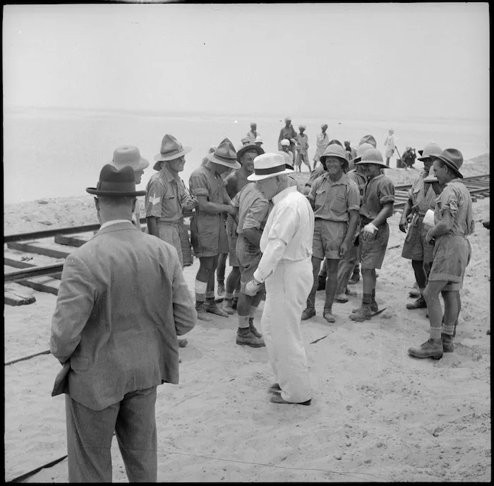 Prime Minister Peter Fraser with the Railway Construction Unit, Egypt