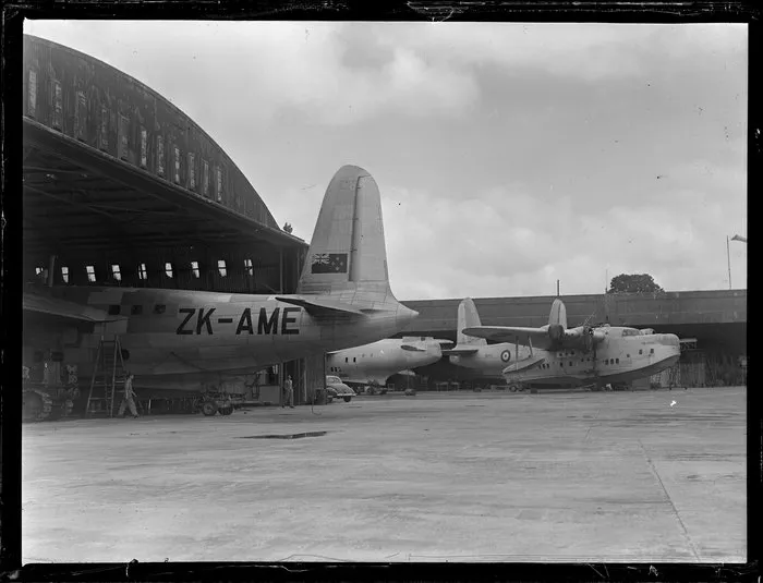 Tasman Empire Airways Ltd flying boats at Hobsonville