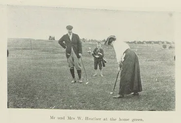 Image: Mr and Mrs W. Heather at the home green.