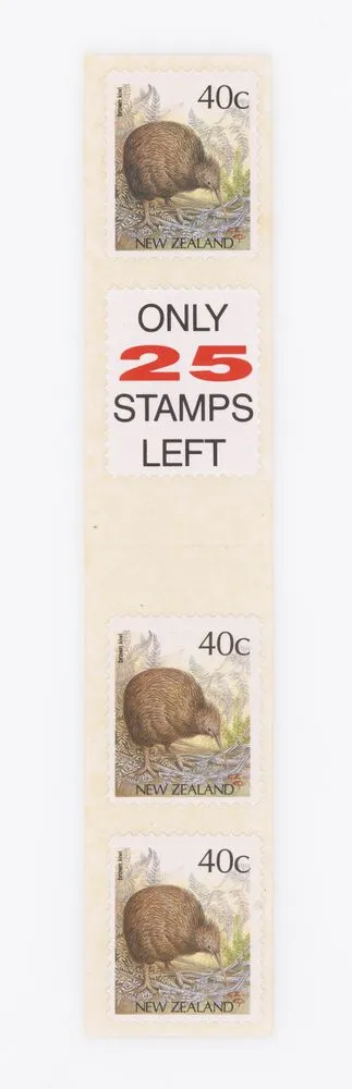 Strip of three forty cent self-adhesive 'brown kiwi' stamps