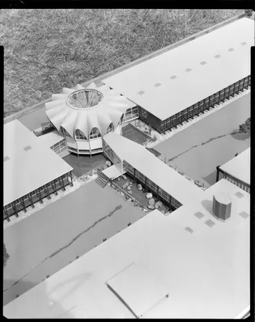 Image: Architectural concept model of the proposed stage two build of the Forest Research Institute, Rotorua