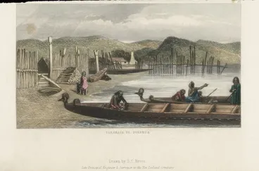 Image: Brees, Samuel Charles, 1810-1865 :Paramata Pa, Porerua. [Between 1843 and 1845] / Drawn by S C Brees. [Engraved by Henry Melville. London, 1847]. [No] 52, [Plate 17].