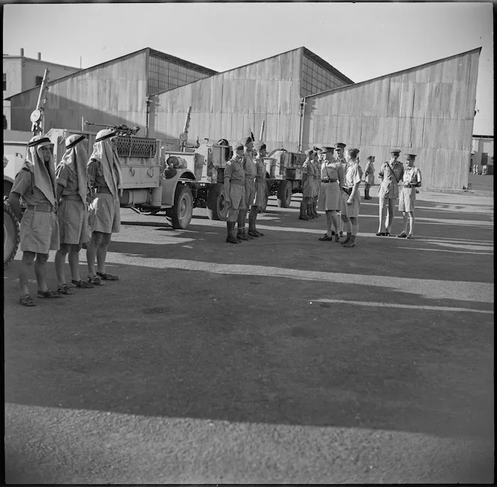 New Zealand Patrol of LRDG on parade for General Auchinleck in Cairo, Egypt
