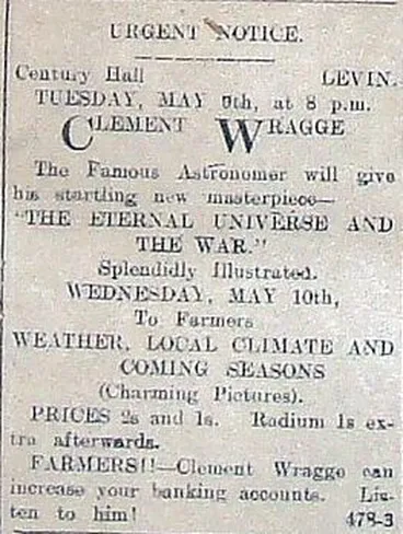 Image: 1916 06 May Clement Wragge in Levin