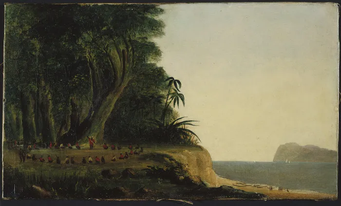 Artist unknown :[Maori meeting, Bay of Islands, 1860s?]