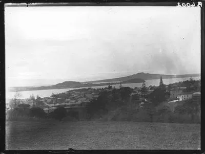 View from Domain across North Head to Rangitoto.