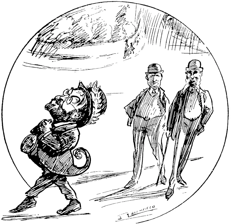 PETONE'S PEACEMAKER—ALONE HE DID IT.  The men having resolved not to confer direct with the companies, the Mayor of Petone offered to act as mediator. The Gear Company and the Union accepted the offer, and after a meeting on Saturday a satisfactory airangement was ai rived at.  First Petone Citizen: Who's that?  Spcond Petone Citizen: What, don't you know? Why that's our Mayor, who settled the stuke at the meat works ' A man like him, is simply throivn away here, tie ought to be on the Hague Peace Convention. (New Zealand Free Lance, 23 February 1907)